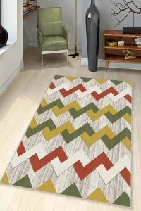 Yeşil Sarı Tarçın Zigzag Kaymaz Tabanlı Dekoratif Halı KN004 Yeşil Sarı Tarçın Zigzag Kaymaz Tabanlı Dekoratif Halı KN004