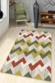 Turuncu Yeşil Halı Yeşil Sarı Tarçın Zigzag Kaymaz Tabanlı Dekoratif Halı KN004