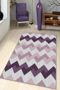 Mor Zigzag Kaymaz Tabanlı Makinede Yıkanabilir Halı KN005 Mor Zigzag Kaymaz Tabanlı Makinede Yıkanabilir Halı KN005