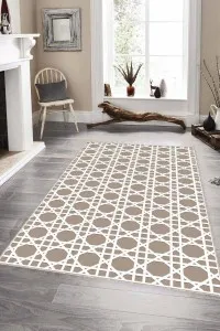 Bej Petek Kaymaz Tabanlı Makinede Yıkanabilir Halı LB004 Bej Petek Kaymaz Tabanlı Makinede Yıkanabilir Halı LB004