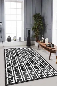Siyah Spor Kaymaz Tabanlı Makinede Yıkanabilir Halı LB008