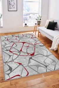 Kırmızı Geometrik Kaymaz Tabanlı Dekoratif Halı LK004 Kırmızı Geometrik Kaymaz Tabanlı Dekoratif Halı LK004