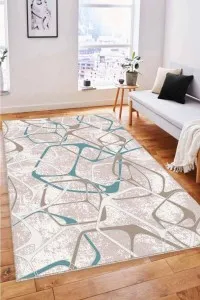 Turkuaz Geometrik Kaymaz Tabanlı Dekoratif Halı LK008 Turkuaz Geometrik Kaymaz Tabanlı Dekoratif Halı LK008