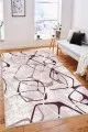 Mürdüm Beyaz Halı Modelleri Mürdüm Geometrik Kaymaz Tabanlı Dekoratif Halı LK009