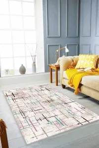 Pembe Turkuaz Vintage Kaymaz Tabanlı Dekoratif Halı MN03 Pembe Turkuaz Vintage Kaymaz Tabanlı Dekoratif Halı MN03