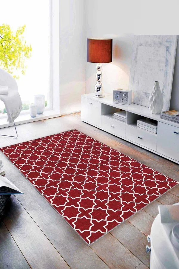 Halı Bordo Bordo Spor Kaymaz Tabanlı Makinede Yıkanabilir Halı MO01