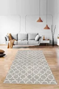 Bej Spor Kaymaz Tabanlı Makinede Yıkanabilir Halı MO08