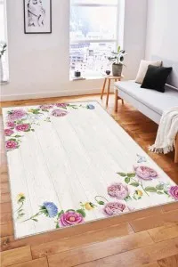 Pembe Çiçekli Kaymaz Tabanlı Makinede Yıkanabilir Halı MX05 Pembe Çiçekli Kaymaz Tabanlı Makinede Yıkanabilir Halı MX05