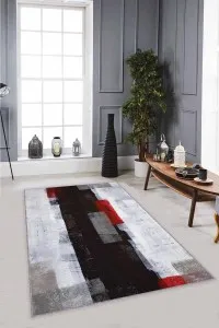 Siyah Kırmızı Kaymaz Tabanlı Modern Salon Halıları MX07 Siyah Kırmızı Kaymaz Tabanlı Modern Salon Halıları MX07