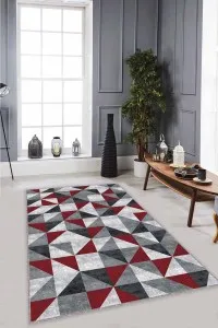 Kırmızı Geometrik Kaymaz Tabanlı Dekoratif Halı PR01 Kırmızı Geometrik Kaymaz Tabanlı Dekoratif Halı PR01