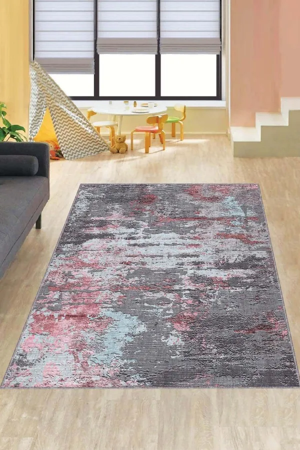 Pudra Rengi Koltuğa Uygun Halı Pembe Mavi Kaymaz Taban Dekoratif Modern Salon Halısı PR021