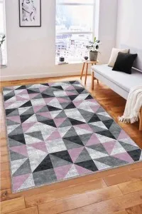 Pembe Geometrik Kaymaz Taban Makinede Yıkanabilir Halı PR06 Pembe Geometrik Kaymaz Taban Makinede Yıkanabilir Halı PR06