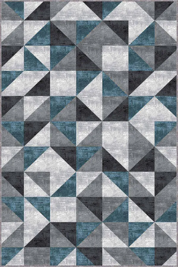 Hol Halısı Modern Zümrüt Geometrik Kaymaz Taban Makinede Yıkanabilir Halı PR09