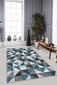 Zümrüt Geometrik Kaymaz Taban Makinede Yıkanabilir Halı PR09 Zümrüt Geometrik Kaymaz Taban Makinede Yıkanabilir Halı PR09