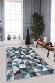 Hol Halısı Modern Zümrüt Geometrik Kaymaz Taban Makinede Yıkanabilir Halı PR09