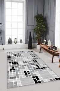 Gri Geometrik Kaymaz Tabanlı Makinede Yıkanabilir Halı PUZ01 Gri Geometrik Kaymaz Tabanlı Makinede Yıkanabilir Halı PUZ01