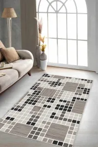 Bej Geometrik Kaymaz Tabanlı Makinede Yıkanabilir Halı PUZ02 Bej Geometrik Kaymaz Tabanlı Makinede Yıkanabilir Halı PUZ02