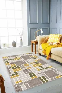 Yeşil Sarı Geometrik Kaymaz Tabanlı Dekoratif Halı PUZ05 Yeşil Sarı Geometrik Kaymaz Tabanlı Dekoratif Halı PUZ05