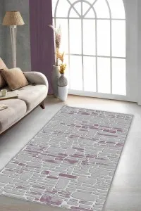 Pembe Taş Desenli Kaymaz Tabanlı Dekoratif Halı RO08