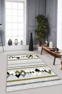 Yeşil Zigzag Kaymaz Tabanlı Makinede Yıkanabilir Halı RT02 Yeşil Zigzag Kaymaz Tabanlı Makinede Yıkanabilir Halı RT02