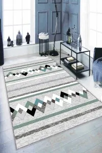 Turkuaz Zigzag Kaymaz Tabanlı Makinede Yıkanabilir Halı RT03 Turkuaz Zigzag Kaymaz Tabanlı Makinede Yıkanabilir Halı RT03