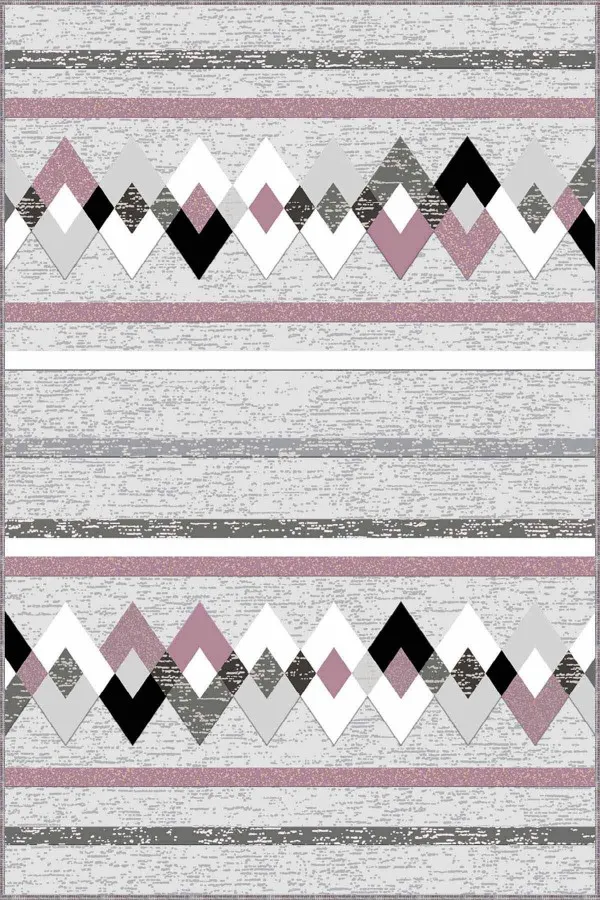 Pudra Rengi Koltuğa Uygun Halı Pembe Zigzag Kaymaz Tabanlı Makinede Yıkanabilir Halı RT04