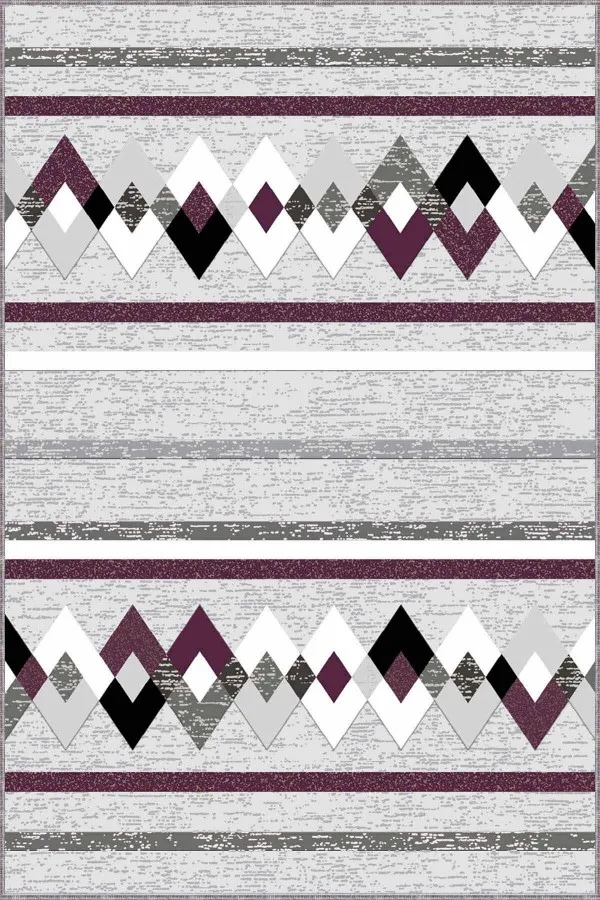 Mürdüm Beyaz Halı Modelleri Mürdüm Zigzag Kaymaz Tabanlı Makinede Yıkanabilir Halı RT05