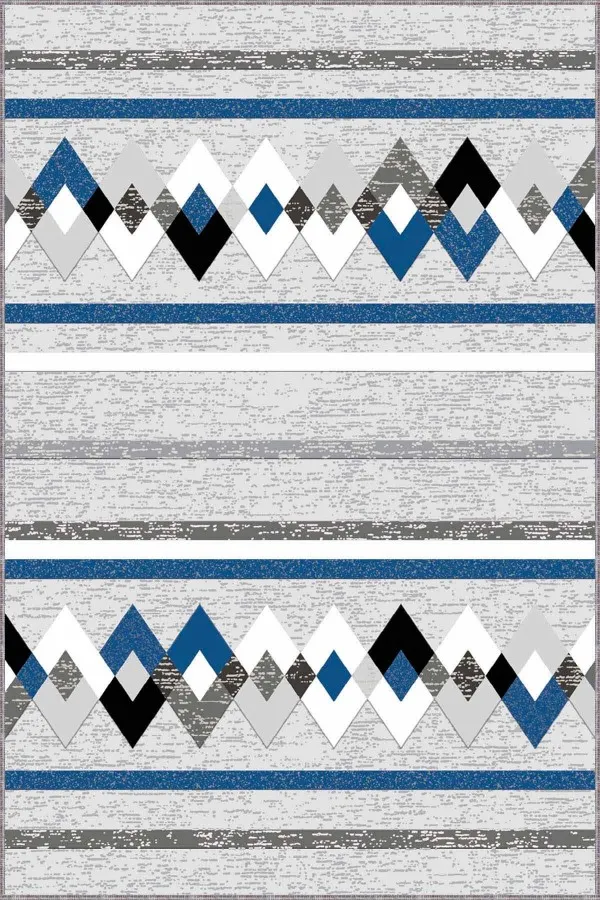 Mavi Soft Halı Mavi Zigzag Kaymaz Tabanlı Makinede Yıkanabilir Halı RT06