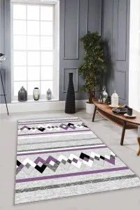 Mor Zigzag Kaymaz Tabanlı Makinede Yıkanabilir Halı RT07 Mor Zigzag Kaymaz Tabanlı Makinede Yıkanabilir Halı RT07