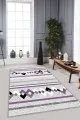 Mor Beyaz Halı Mor Zigzag Kaymaz Tabanlı Makinede Yıkanabilir Halı RT07