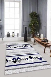 Lacivert Zigzag Kaymaz Taban Makinede Yıkanabilir Halı RT08 Lacivert Zigzag Kaymaz Taban Makinede Yıkanabilir Halı RT08