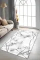 Halı Açık Renk Silver Prizma Kaymaz Tabanlı Makinede Yıkanabilir Halı RV015