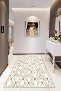 Gold Mermer Görünümlü Kaymaz Tabanlı Dekoratif Halı RV018 Gold Mermer Görünümlü Kaymaz Tabanlı Dekoratif Halı RV018