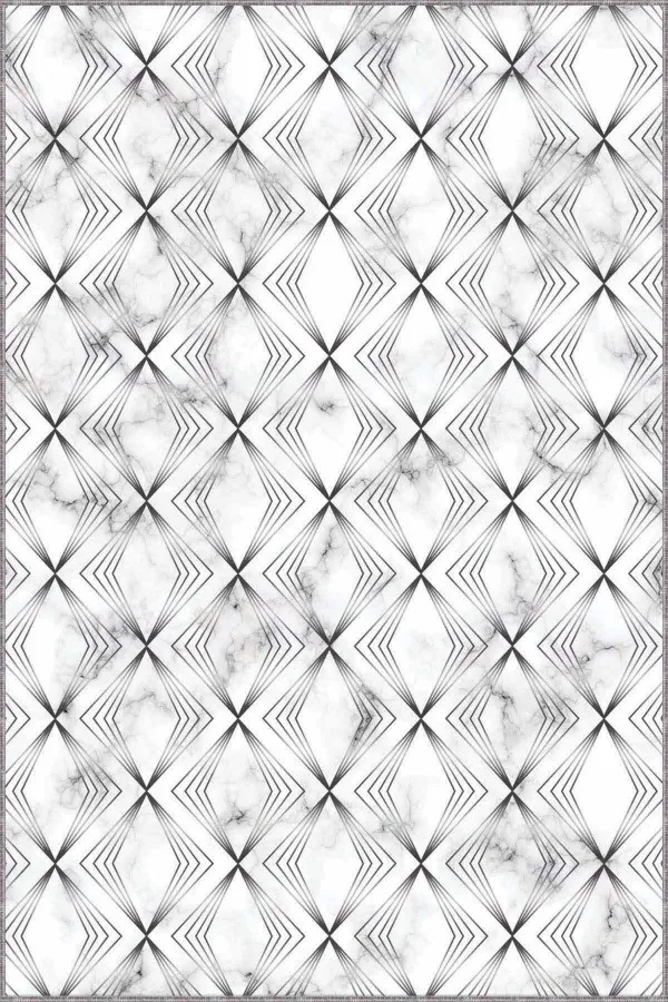 Silver Mermer Desenli Kaymaz Tabanlı Dekoratif Halı RV019