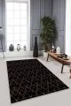 Mermer Desenli Salon Halısı Siyah Mermer Görünümlü Kaymaz Tabanlı Dekoratif Halı RV024