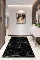 Mermer Desenli Salon Halısı Siyah Mermer Desenli Kaymaz Tabanlı Dekoratif Halı RV118