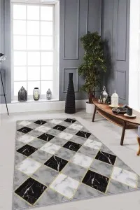 Gri Mermer Görünümlü Kaymaz Tabanlı Dekoratif Halı RV137 Gri Mermer Görünümlü Kaymaz Tabanlı Dekoratif Halı RV137