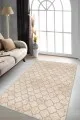 Bej Rengi Koltuğa Uygun Halı Bej Fas Desen Kaymaz Tabanlı Makinede Yıkanabilir Halı RV155
