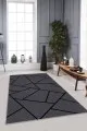 Gri Zemine Uygun Halı Gri Geometrik Kaymaz Tabanlı Makinede Yıkanabilir Halı RV163