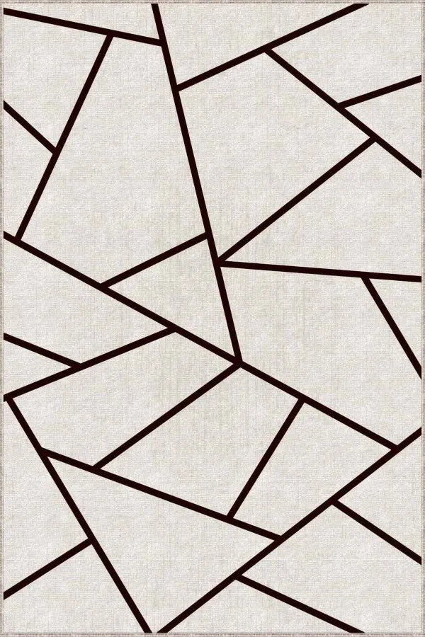 Bej Rengi Koltuğa Uygun Halı Bej Geometrik Kaymaz Tabanlı Makinede Yıkanabilir Halı RV164