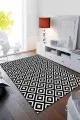 Koyu Renk Zemine Halı Siyah Beyaz Karo Desen Kaymaz Tabanlı Dekoratif Halı RV181