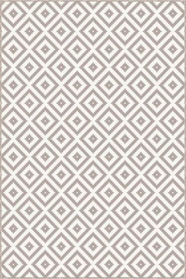 Bej Rengi Koltuğa Uygun Halı Bej Karo Desen Kaymaz Taban Makinede Yıkanabilir Halı RV184