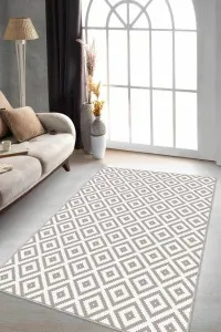 Bej Karo Desen Kaymaz Taban Makinede Yıkanabilir Halı RV184 Bej Karo Desen Kaymaz Taban Makinede Yıkanabilir Halı RV184