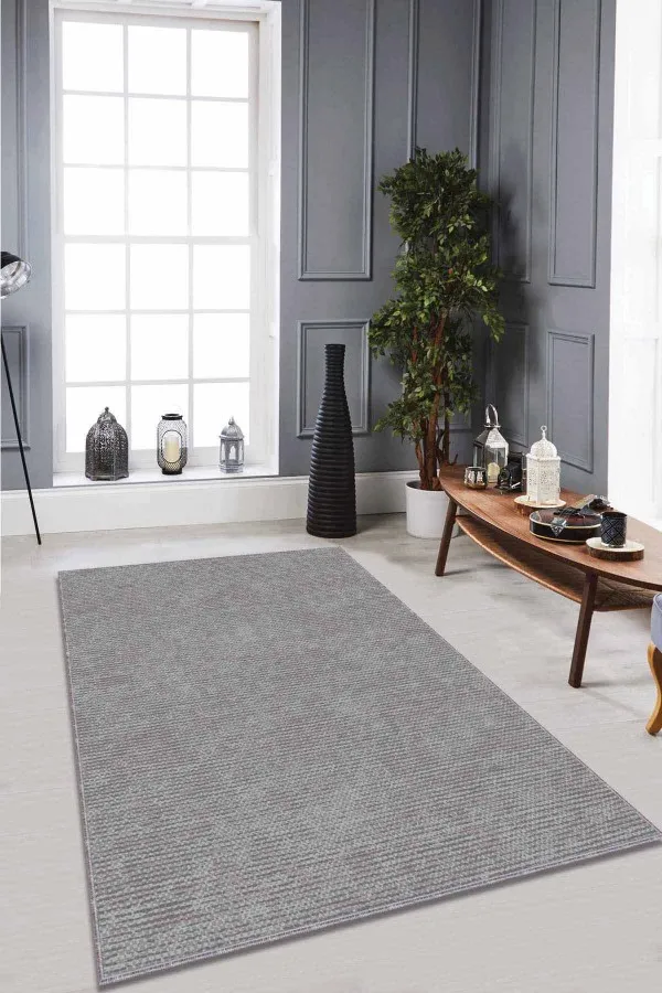 Düz Gri Halı Modelleri Gri Sade Desensiz Kaymaz Tabanlı Dekoratif Halı RV199