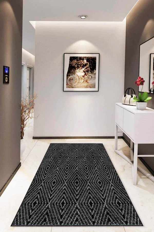 Tek Renk Salon Halıları Siyah Sade Desensiz Kaymaz Tabanlı Dekoratif Halı RV207