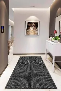 Siyah Sade Desensiz Kaymaz Tabanlı Dekoratif Halı RV208 Siyah Sade Desensiz Kaymaz Tabanlı Dekoratif Halı RV208