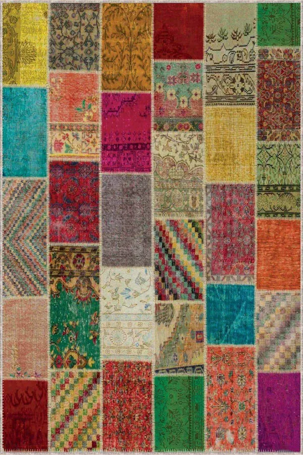 Patchwork Yolluk Halı Çok Renkli Patchwork Kaymaz Tabanlı Dekoratif Halı RV221