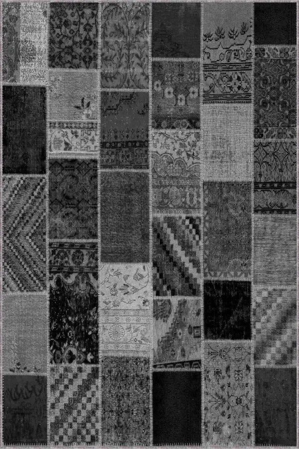 Patchwork Yolluk Modelleri Gri Patchwork Kaymaz Tabanlı Makinede Yıkanabilir Halı RV222