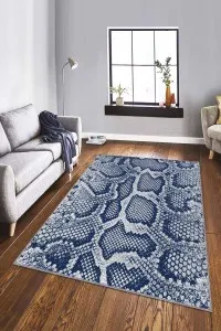 Lacivert Crocodile Kaymaz Tabanlı Dekoratif Halı RV234 Lacivert Crocodile Kaymaz Tabanlı Dekoratif Halı RV234