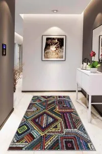 Çok Renkli Colorful Kaymaz Tabanlı Dekoratif Halı RV249 Çok Renkli Colorful Kaymaz Tabanlı Dekoratif Halı RV249